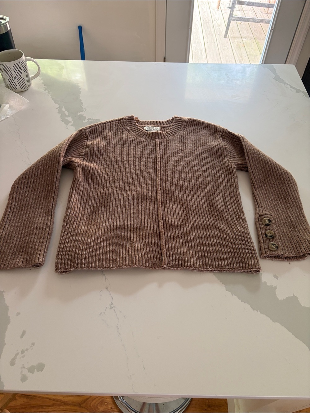 Rachel Zoe Classic Crewneck Ribbed Sweater Cardigan - Taupe Size S